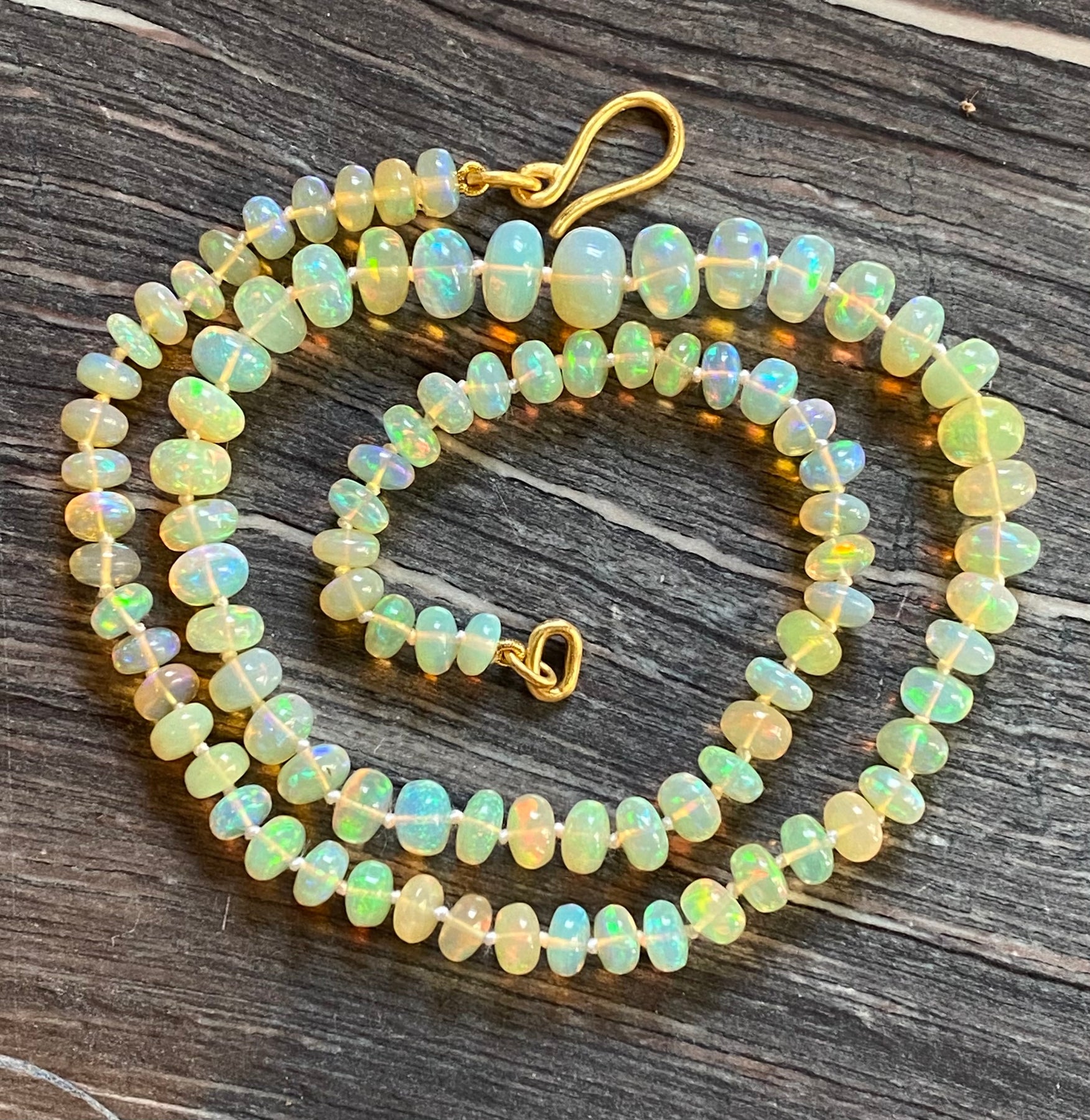 18 Yellow Gold Ethiopian Opal Beaded Necklace Strand - Dianna Rae Jewelry